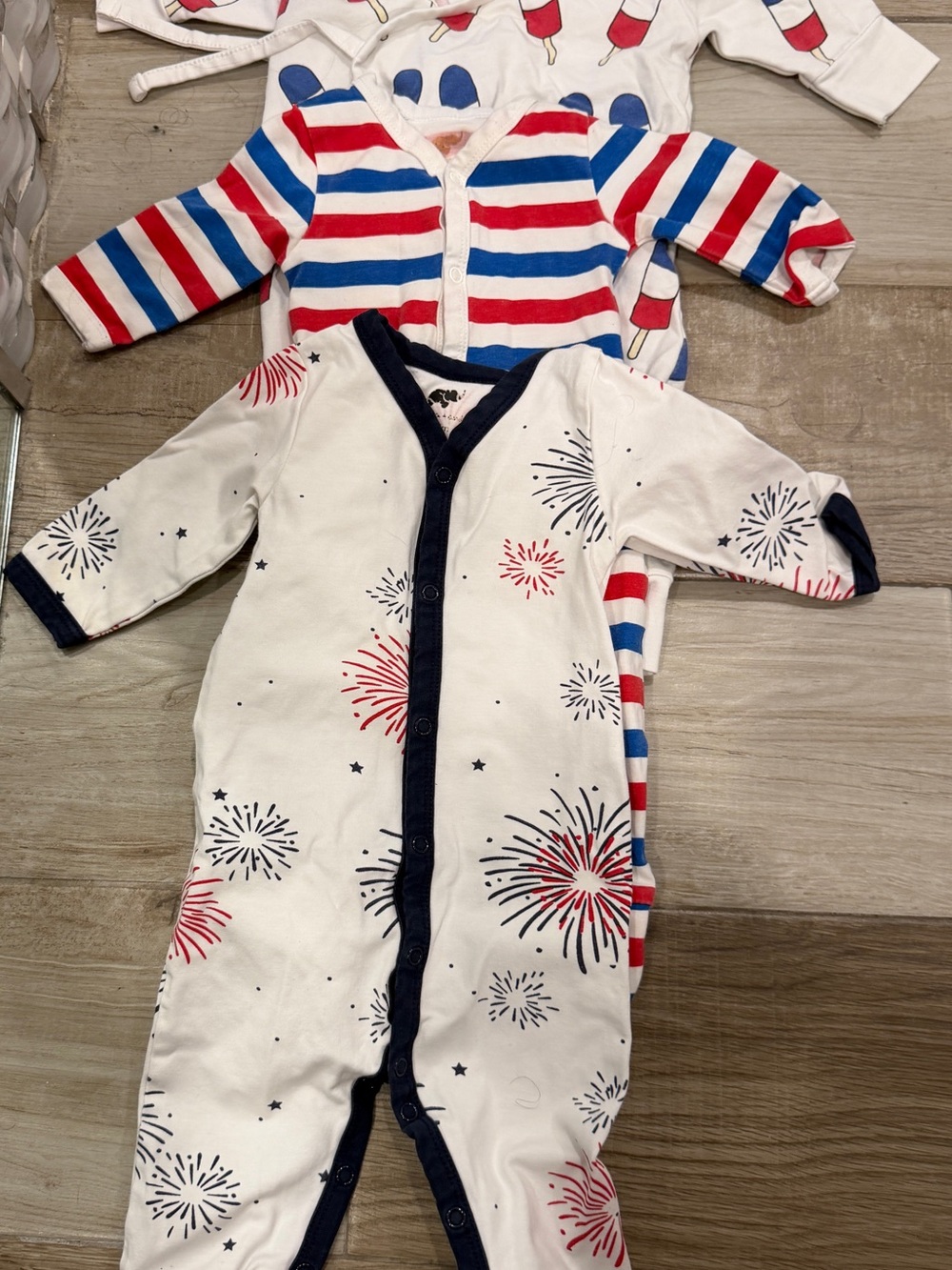3 Red, White & Blue Footie One-Piece for Newborn baby.
